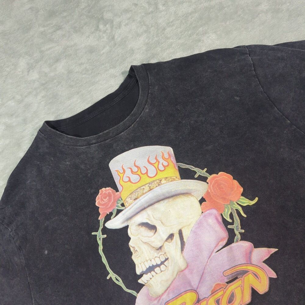 Poison Mens Large T-Shirt Look What The Cat Dragged In 1986 Tour Skull Mineral